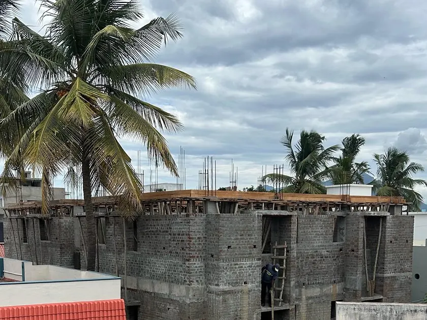 Residence at block work stage with the roof slab cast